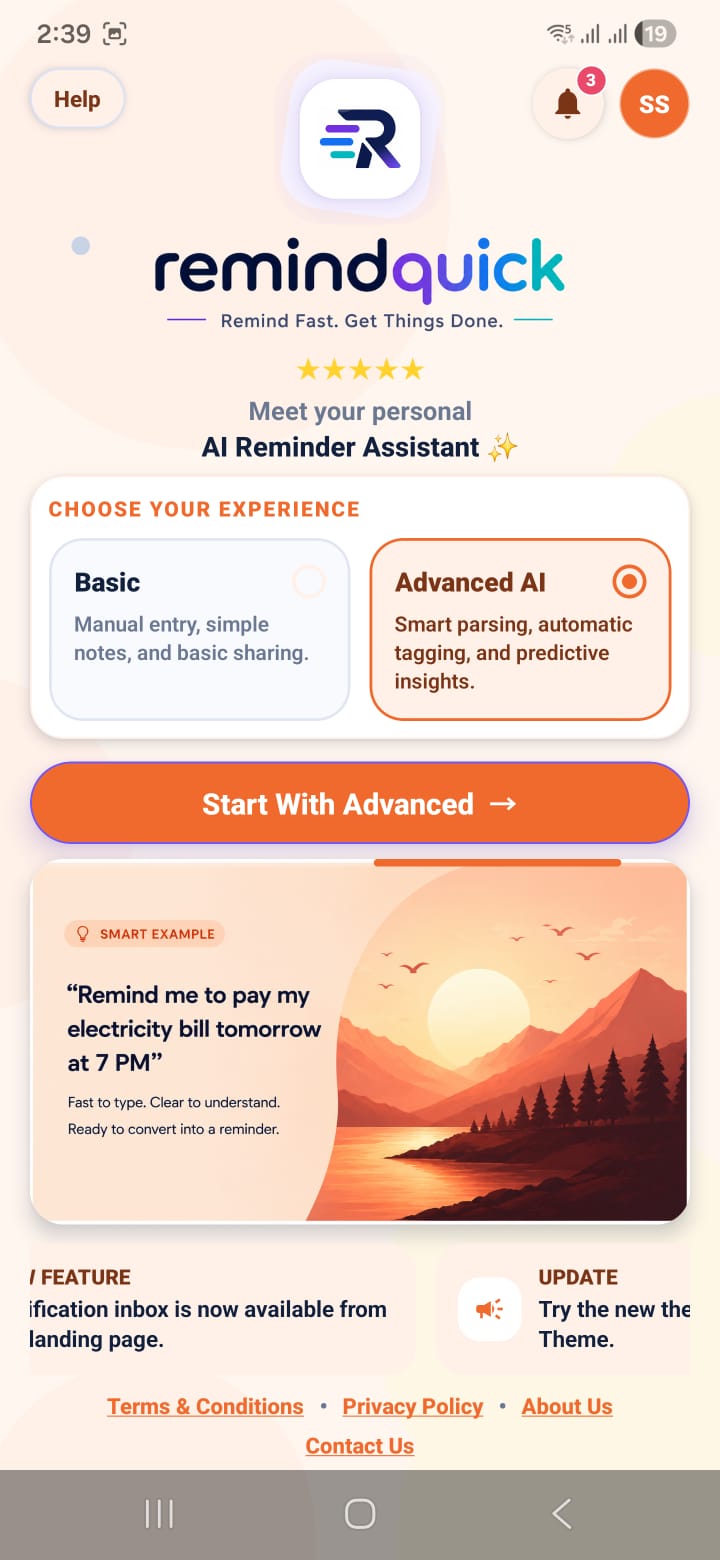 RemindQuick notes and task planning screen