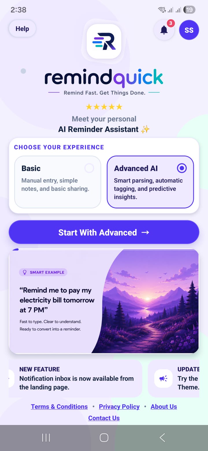 RemindQuick repeat reminder details screen
